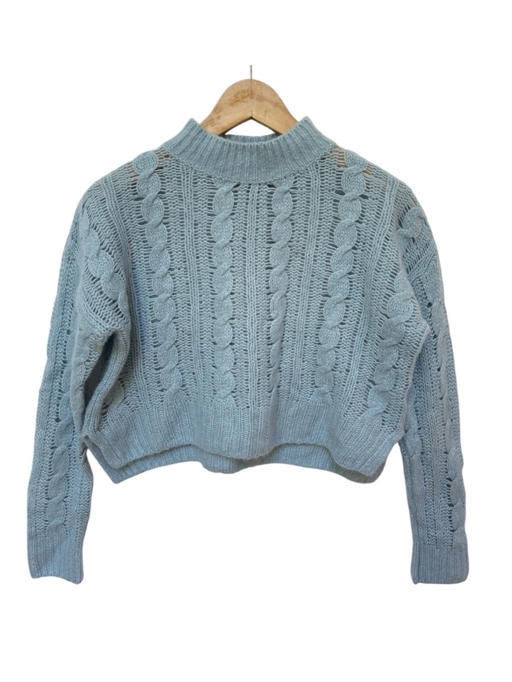 ME+EM Pale Blue 100%Cashmere Cable Knit Cropped Sweater Sz Small
